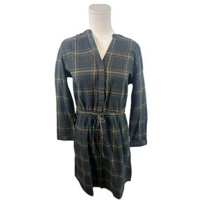 Prana‎ Plaid Dress Organic Cotton Drawstring Waist Casual Flannel Size Small New